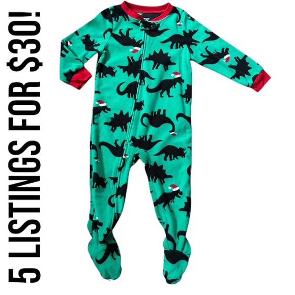 Carter's Other - Carter's Dinosaur Fleece Pajama PJs Footie Sleeper Green Christmas Size 24 Month